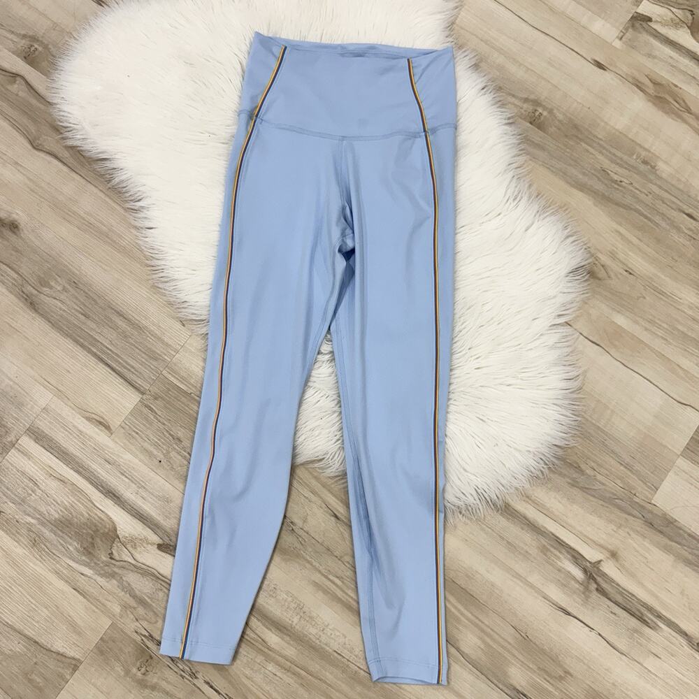 Nike Baby Blue Dri Fit Leggings With Yellow Pipping Small Athletic Athlesiure D5